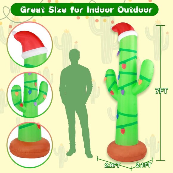 7FT Inflatable Christmas Cactus with LED Lights for Yard Lawn Holiday Decor - Picture 3 of 6